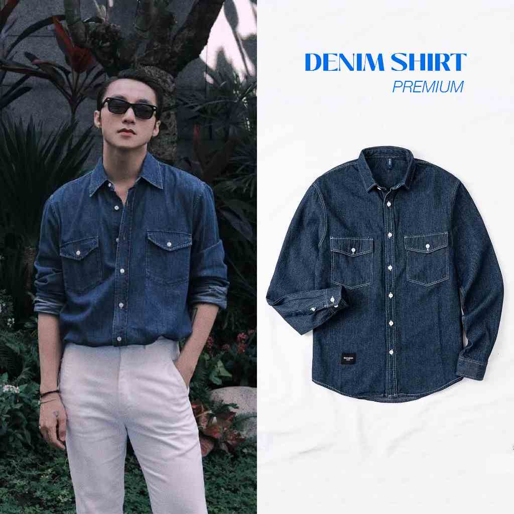 Áo Sơ Mi Denim Nam Cao Cấp DENIMST S126 Phong Cách Hàn Quốc, Form Suông