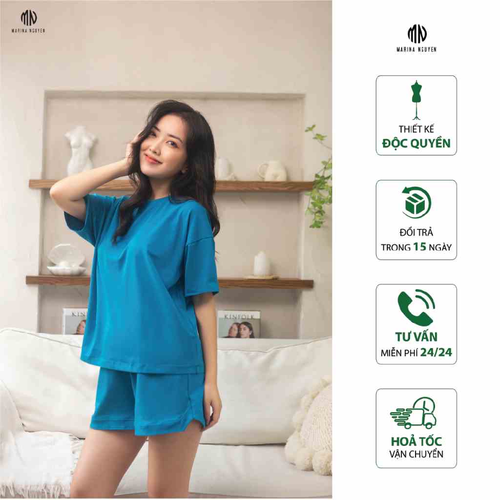 Đồ Bộ Nữ MARINA NGUYỄN, Cổ tròn, Tay Ngắn, Vải Cotton mịn, Thoáng Mát 323-006