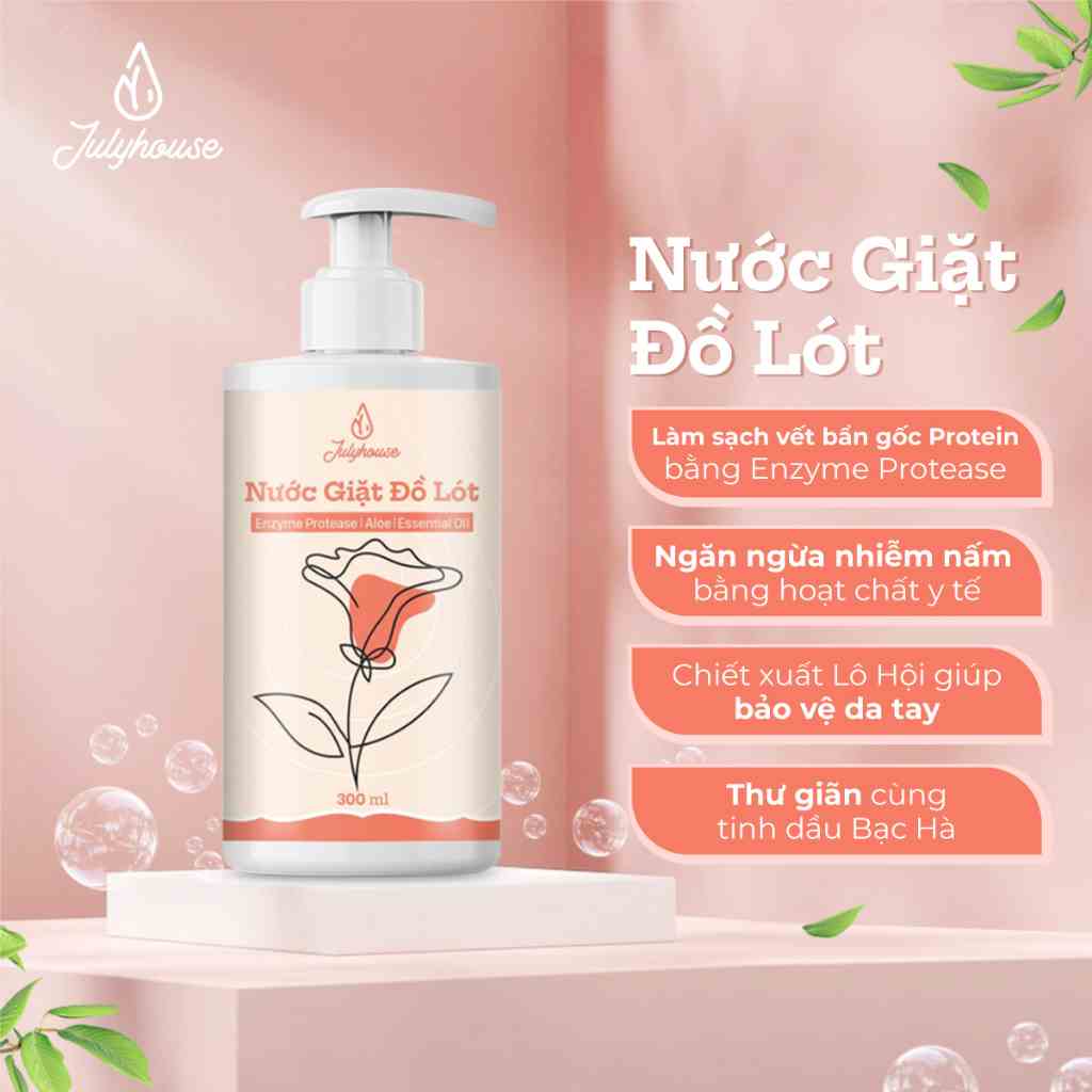 Nước giặt đồ lót Julyhouse 35ml/300ml chiết xuất từ Lô Hội và tinh dầu Bạc Hà thơm mát, làm sạch vết bẩn, dịu nhẹ da tay