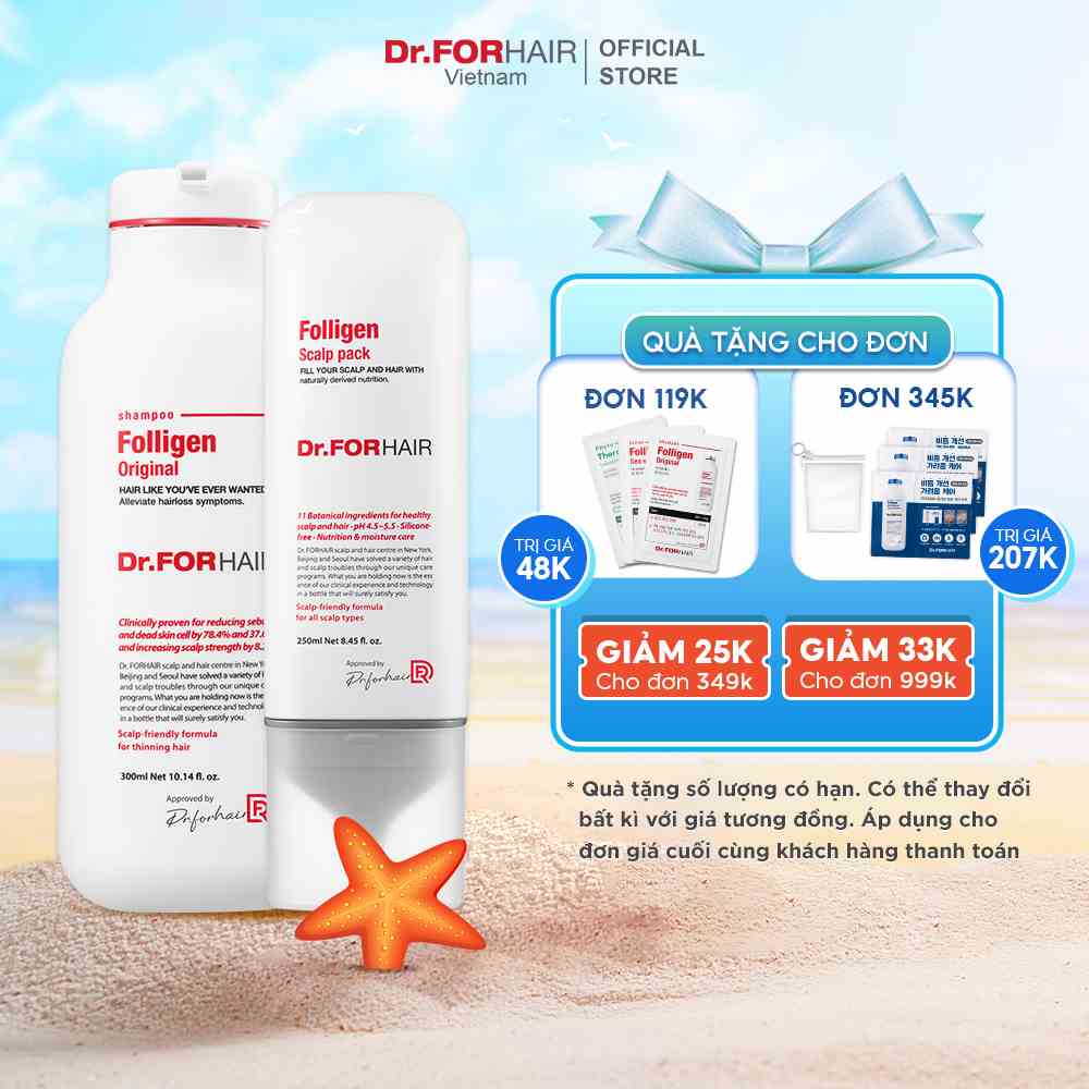 Combo gội xả dưỡng hỗ trợ mọc tóc và ngăn ngừa rụng tóc Dr.FORHAIR Original Shampoo 300ml x Scalp Pack 250ml