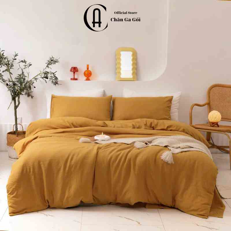 [Mã BMLTA35 giảm đến 35K đơn 99K] Bộ Chăn Ga Gối Cotton Đũi Tici Phong Cách Vintage - Màu Vàng CA Bedding Decor