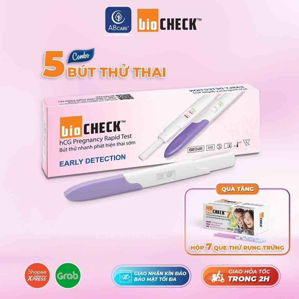 Combo 5 bút thử thai Biocheck tặng ngay 1 hộp que thử rụng trứng Biocheck