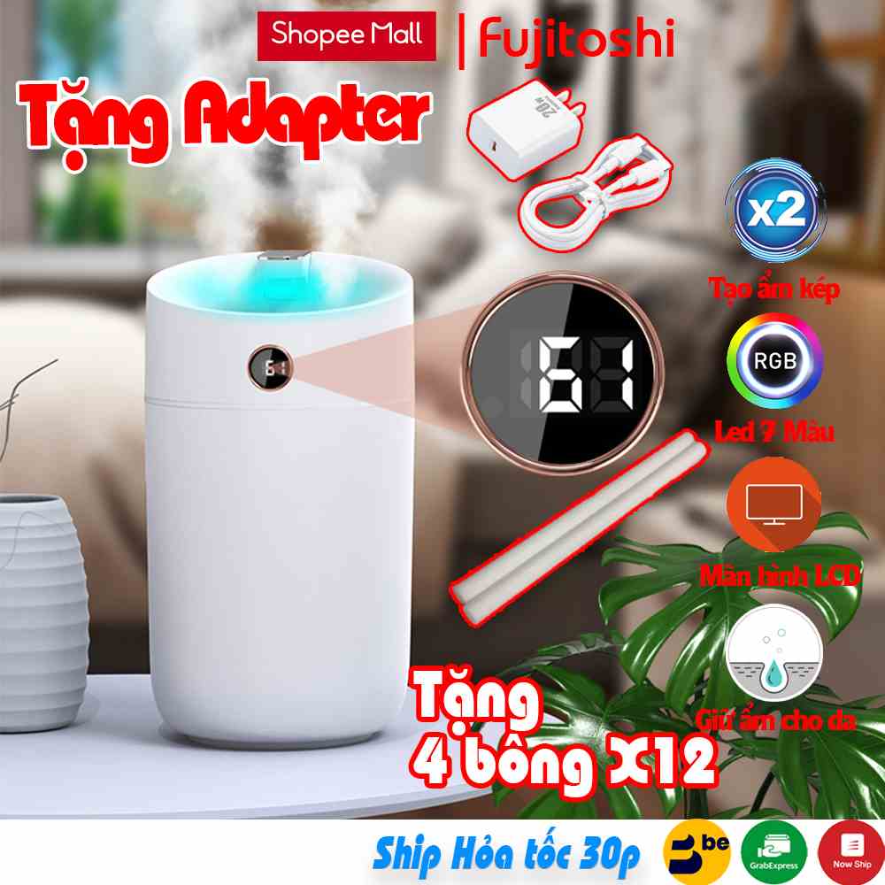 Máy Phun Sương tạo ẩm Fujitoshi HumidifierX12 Có màn hình hiển thị độ ẩm phòng Hiệu ứng Led Rbd tạo ẩm