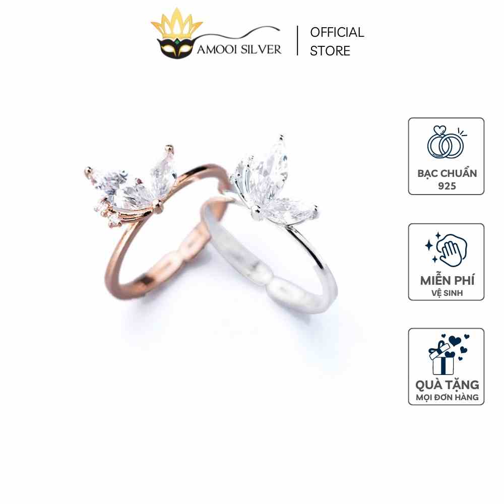 [Mã BMLTB35 giảm đến 35K đơn 99K] Nhẫn bạc S925 cánh bướm 1 bên - Amooi Silver AN100