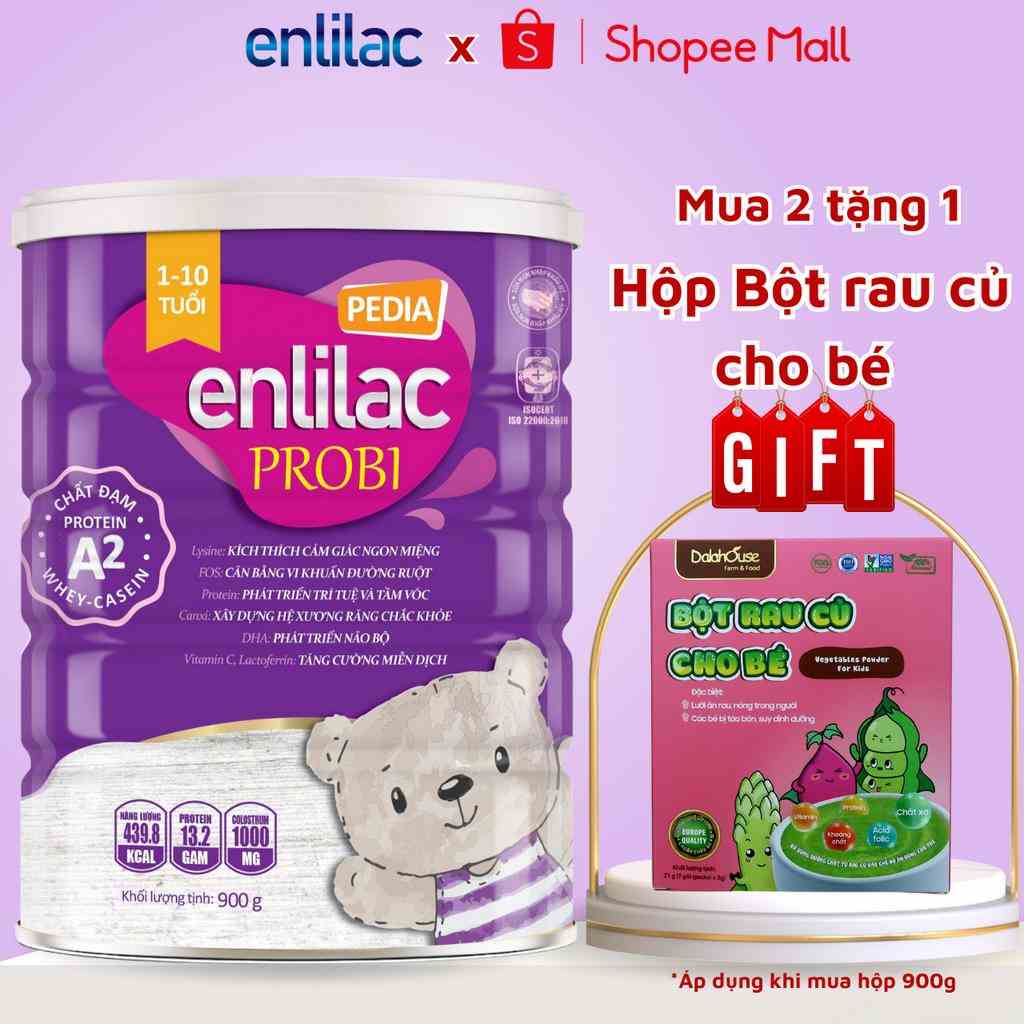 Sữa Bột Cho Bé Thấp Còi, Chậm Lớn Enlilac Probi Protein A2 Pedia Giúp Ăn Ngon Tiêu Hoá Tốt Hộp 900g