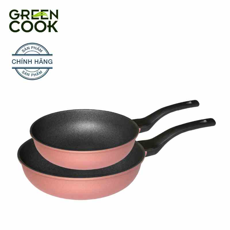 Combo 2 chảo đúc vân đá đáy từ sâu lòng Green Cook GCP05 công nghệ Hàn Quốc với 7 lớp chống dính - Hàng chính hãng green