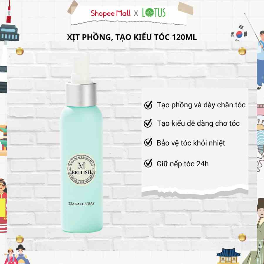 Xịt phồng tóc cao cấp Hàn Quốc cho nam nữ BRITISH M SEA SALT SPRAY 120ml