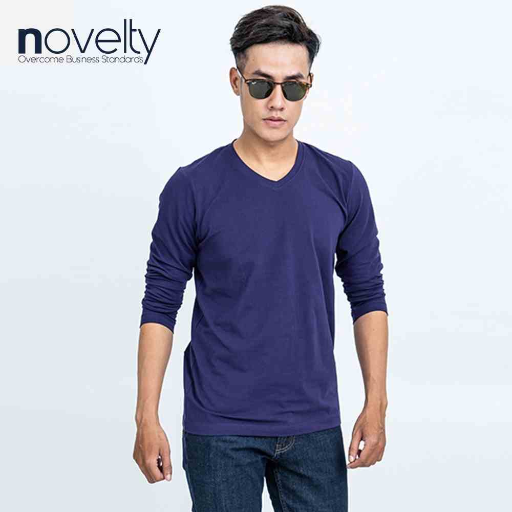 [Mã BMLTB35 giảm đến 35K đơn 99K] Áo thun nam dài tay Regular fit cổ tim màu tím Novelty 180710D