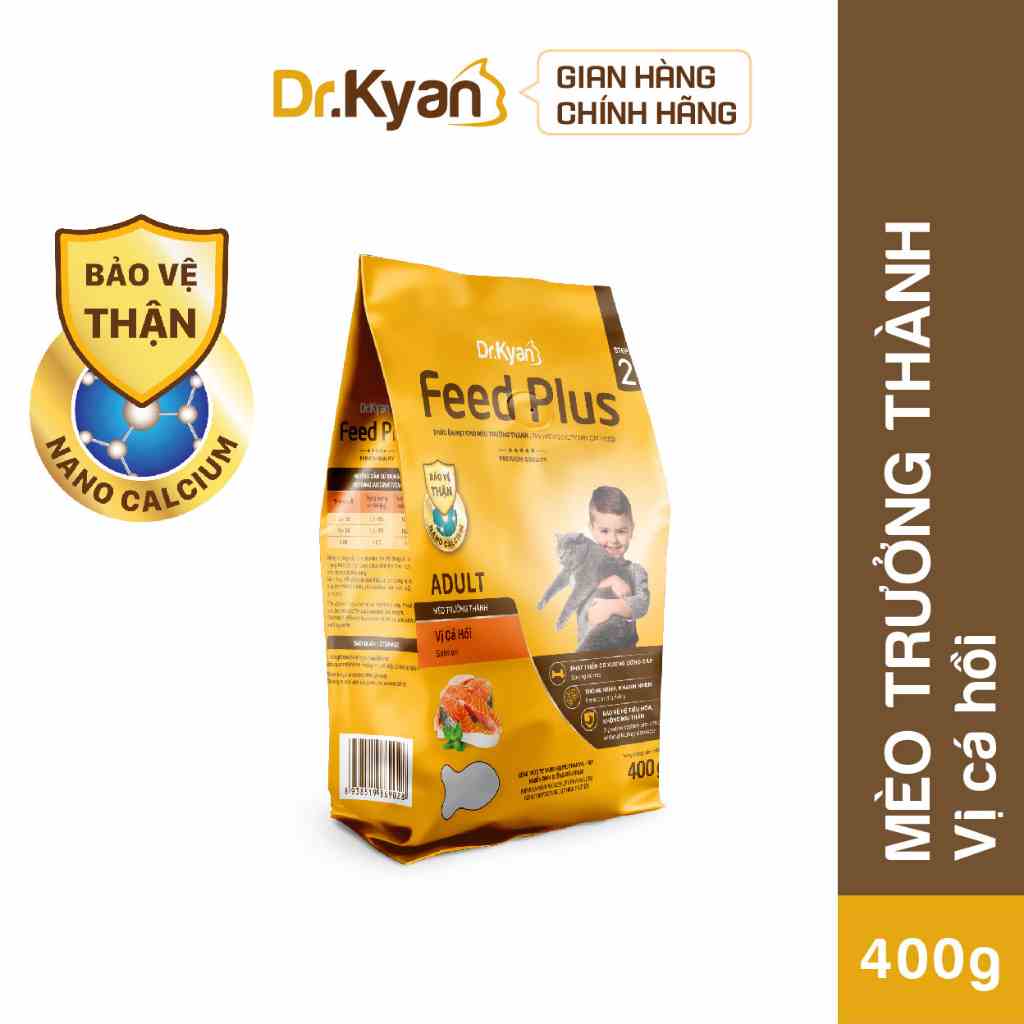 [Mã BMLTB200 giảm đến 100K đơn 499K] Dr.Kyan - Thức ăn hạt cho mèo lớn Feed Plus - Adutl 400g - Vị cá hồi