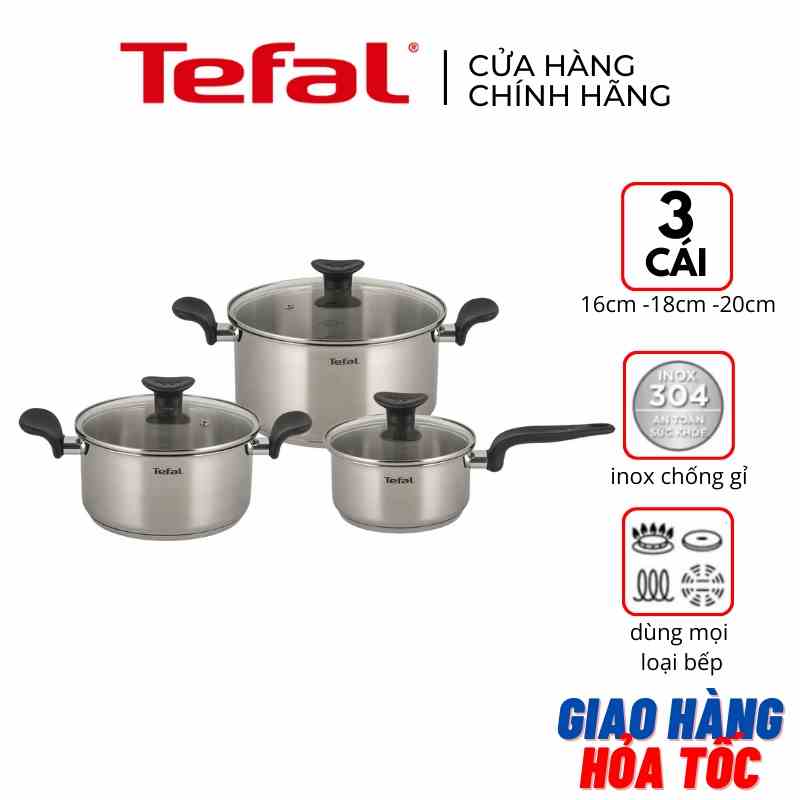 Bộ nồi inox đế từ quánh 16cm 1.5L & nồi 18cm 2.2L & nồi 20cm 3L Tefal Primary 16/18/20cm E308S674 - Hàng chính hãng