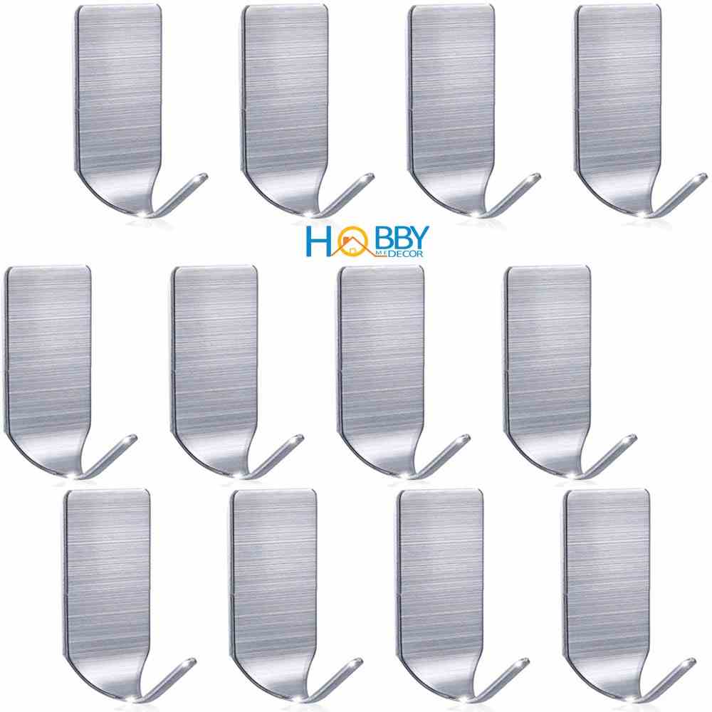 Combo 12 Móc treo đồ Inox 304 HOBBY Home Decor MTV11512 dán tường gạch men, kính - kèm keo dán siêu dính