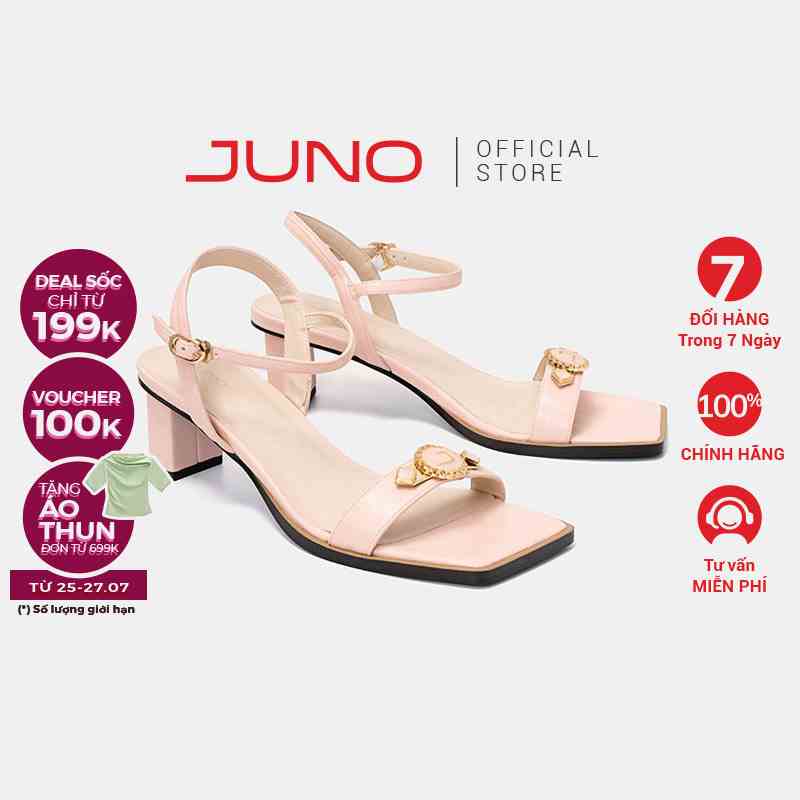 Giày Sandal Nữ 5cm Thời Trang JUNO Mũi Vuông Khoá Trang Trí Quai Mặt Giày SD05075