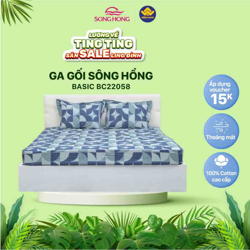 Bộ ga gối Sông Hồng Basic cotton BC22058