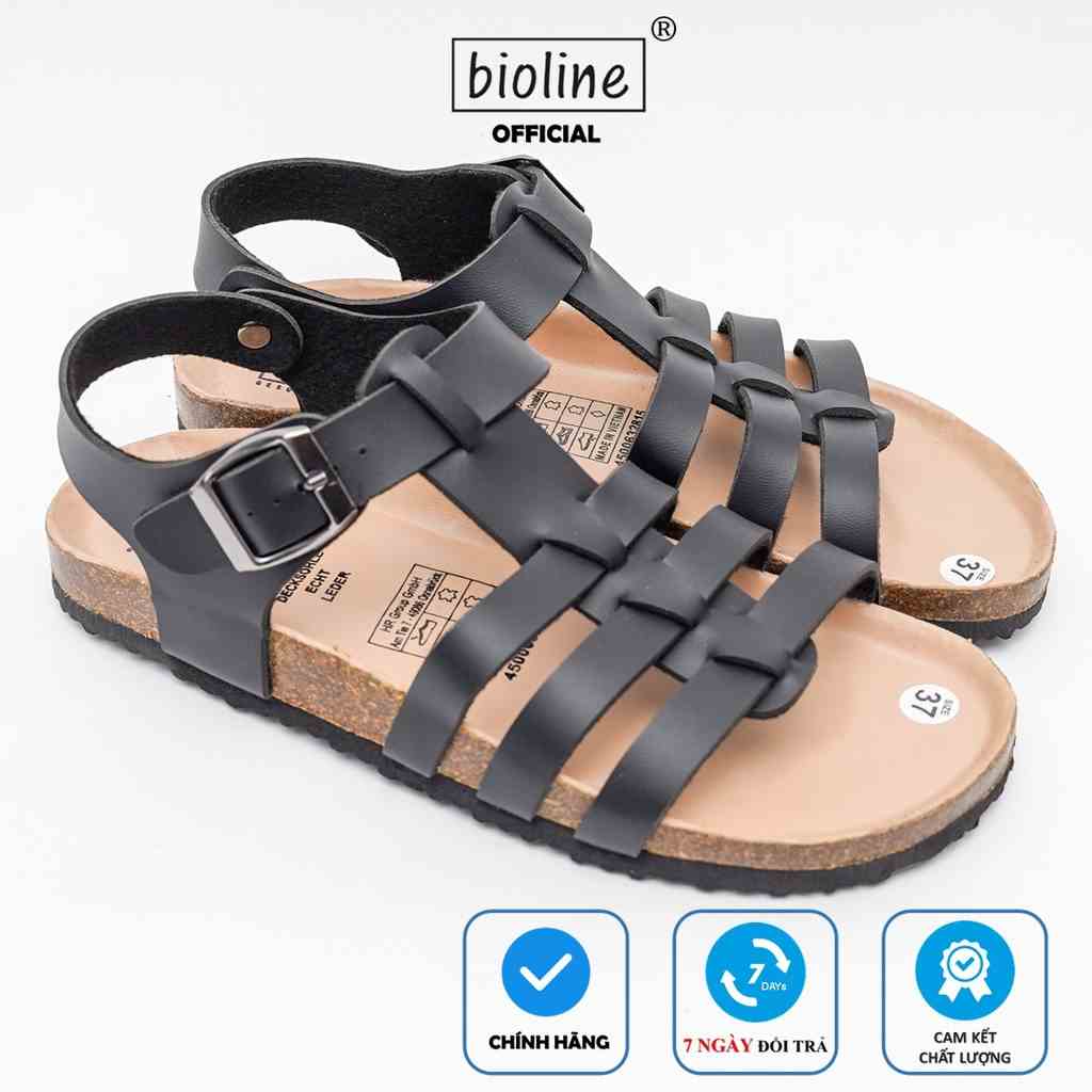 DK12 - Sandal Đế Trấu BIOLINE Official Quai Da Bò Chiến Binh Lót Pu Kem Chống Nước