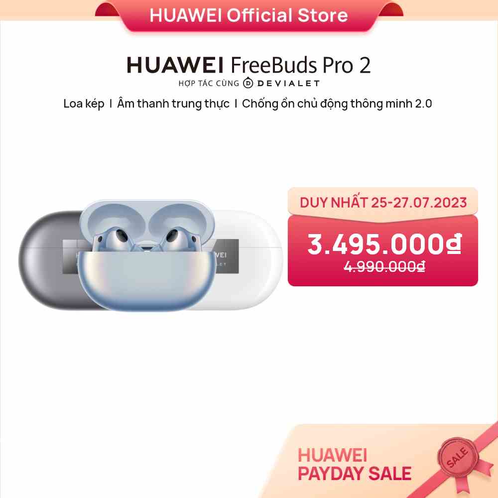 [Mã ELCN02 giảm 500K đơn 300K] Tai nghe Bluetooth HUAWEI FreeBuds Pro 2 | Loa kép | Chống ồn chủ động thông minh 2.0