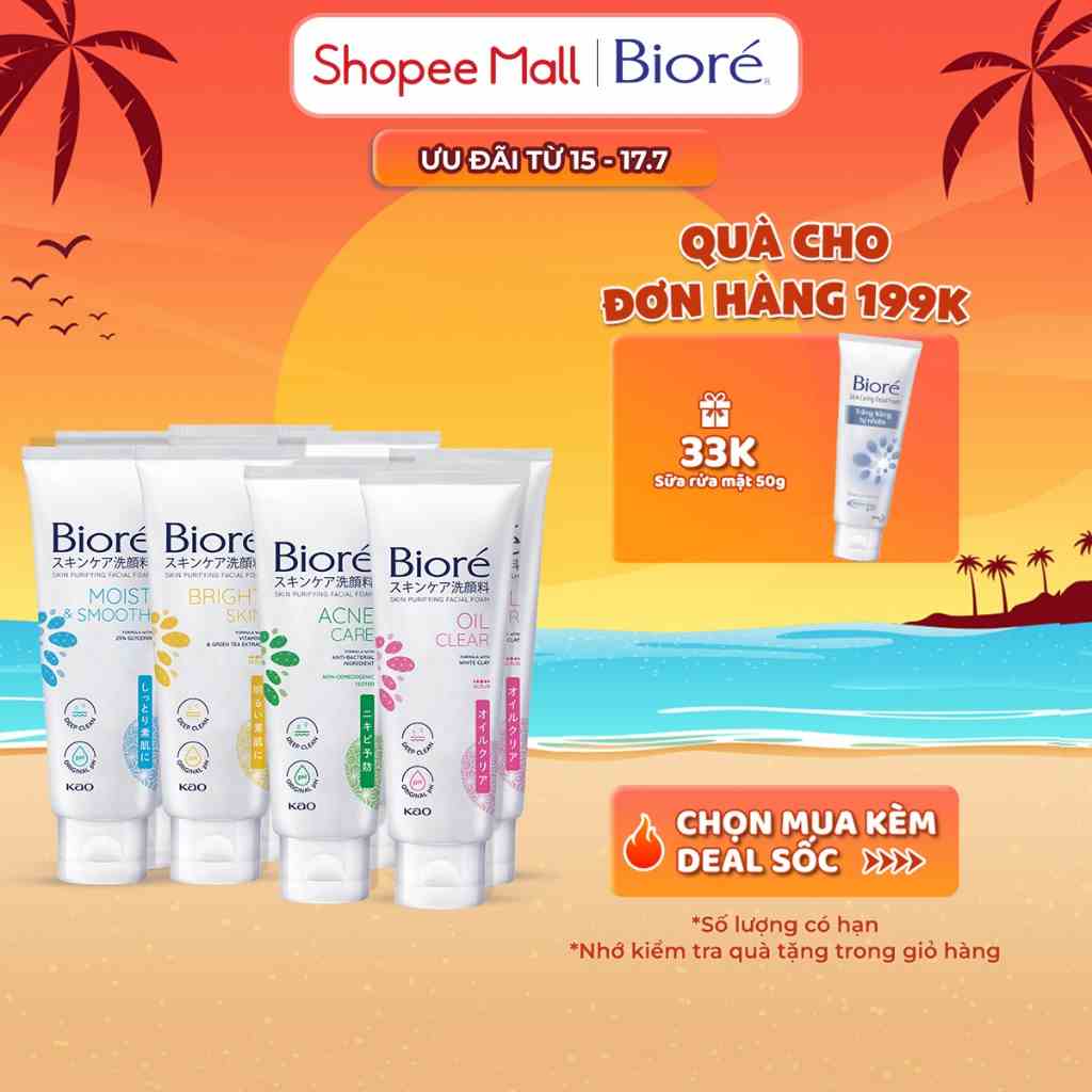 (Chọn dòng sản phẩm) Combo 2 Sữa Rửa Mặt Thanh Lọc Da Biore 100g (Sáng Da/Ngừa Mụn/Sạch Nhờn/Dưỡng Ẩm và Mịn Da)