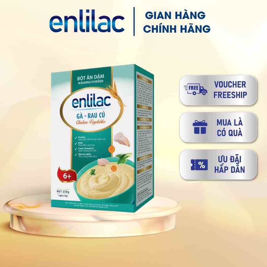 Bột ăn dặm Gà - Rau Củ ENLILAC bổ sung dinh dưỡng cho bé, giúp xương phát triển Hộp 250g