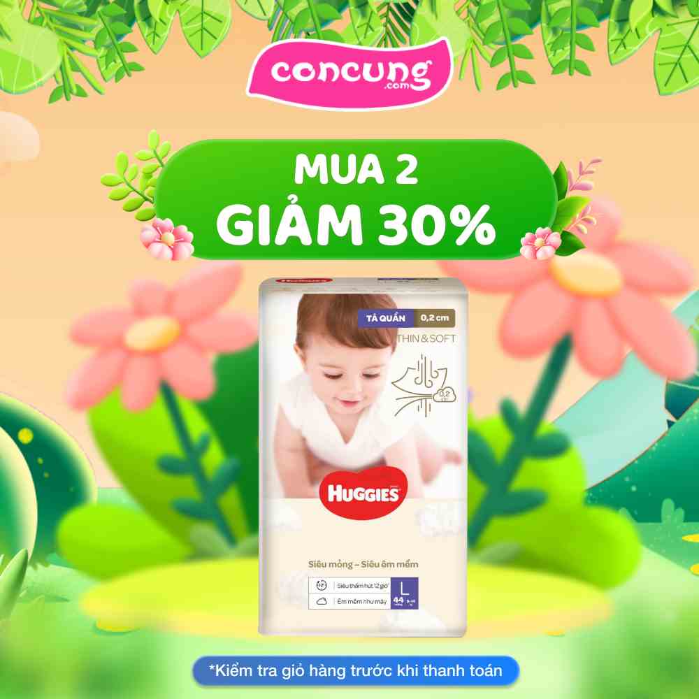 Bỉm tã quần Huggies Thin & Soft size L 9-14kg 44 miếng