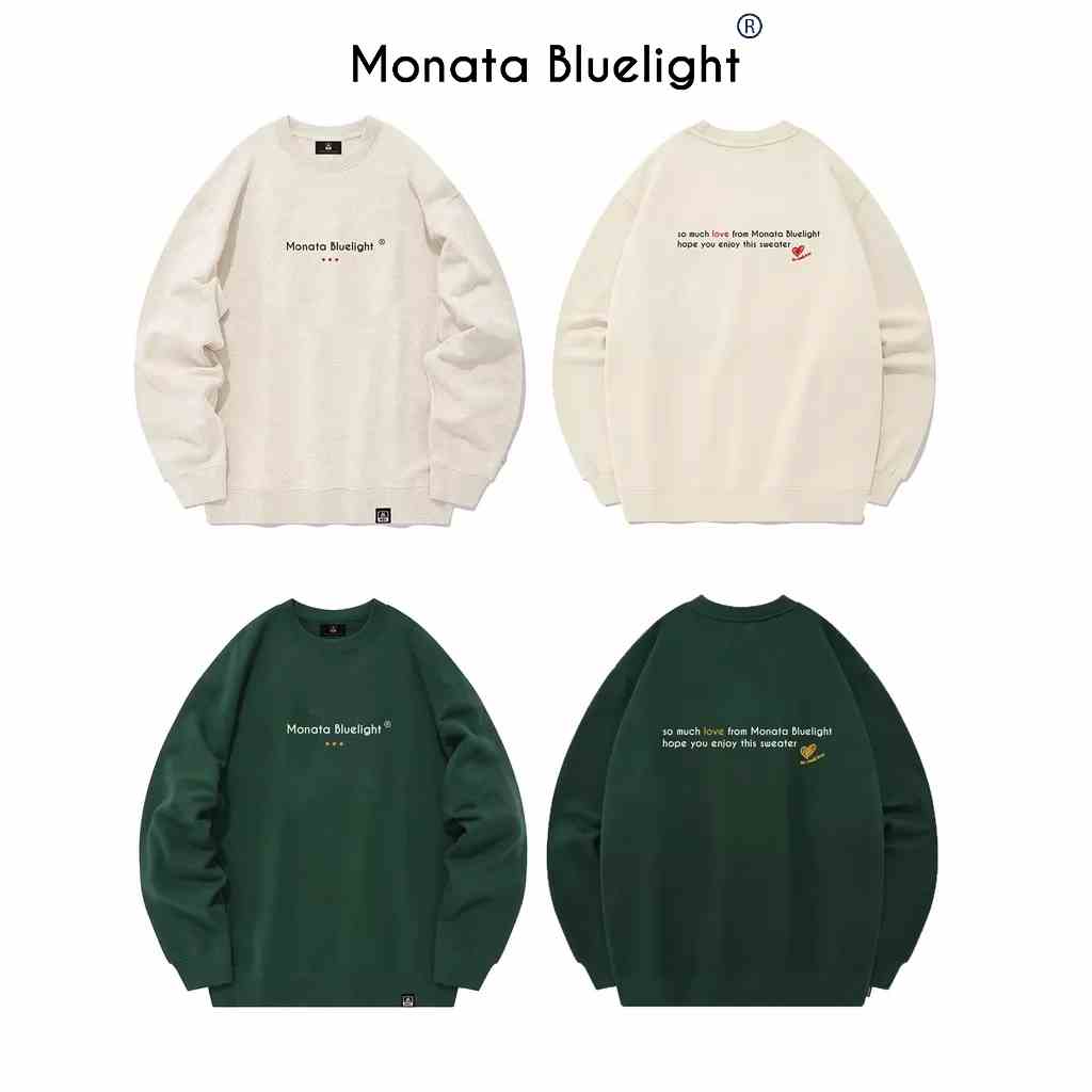 [Mua 2 giảm 7%] MONATA BLUELIGHT Basic Heart - Áo Sweater nỉ chân cua 420gsm