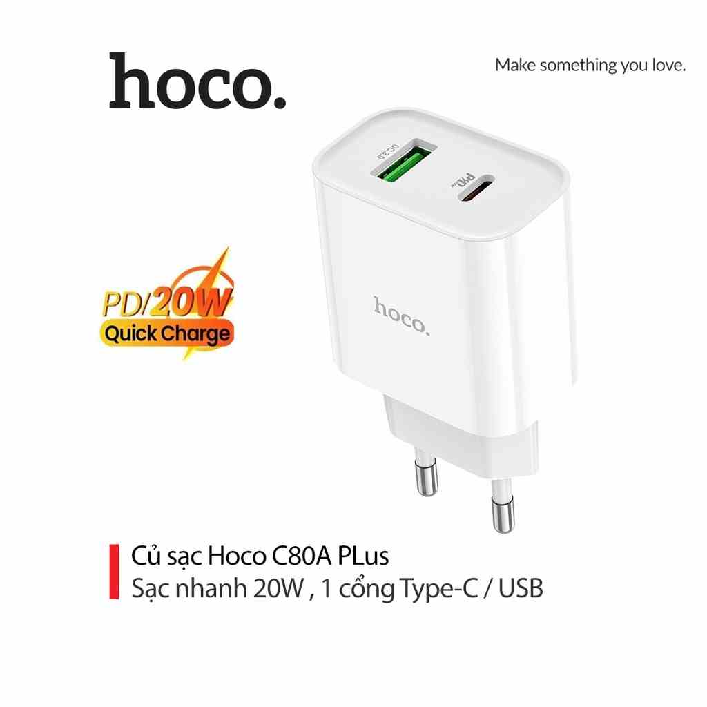 [Mã BMLTA35 giảm đến 35K đơn 99K] Củ sạc nhanh PD20W Hoco C80A Plus chân tròn 1 cổng Type-C và USB chất liệu cao cấp