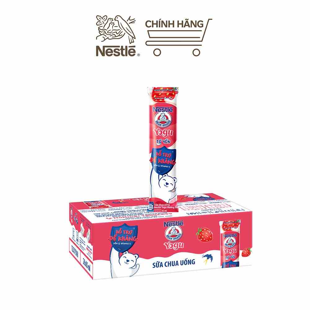 Thùng 28 gói sữa chua tổ yến Nestlé Yogu hương dâu 28x85ml