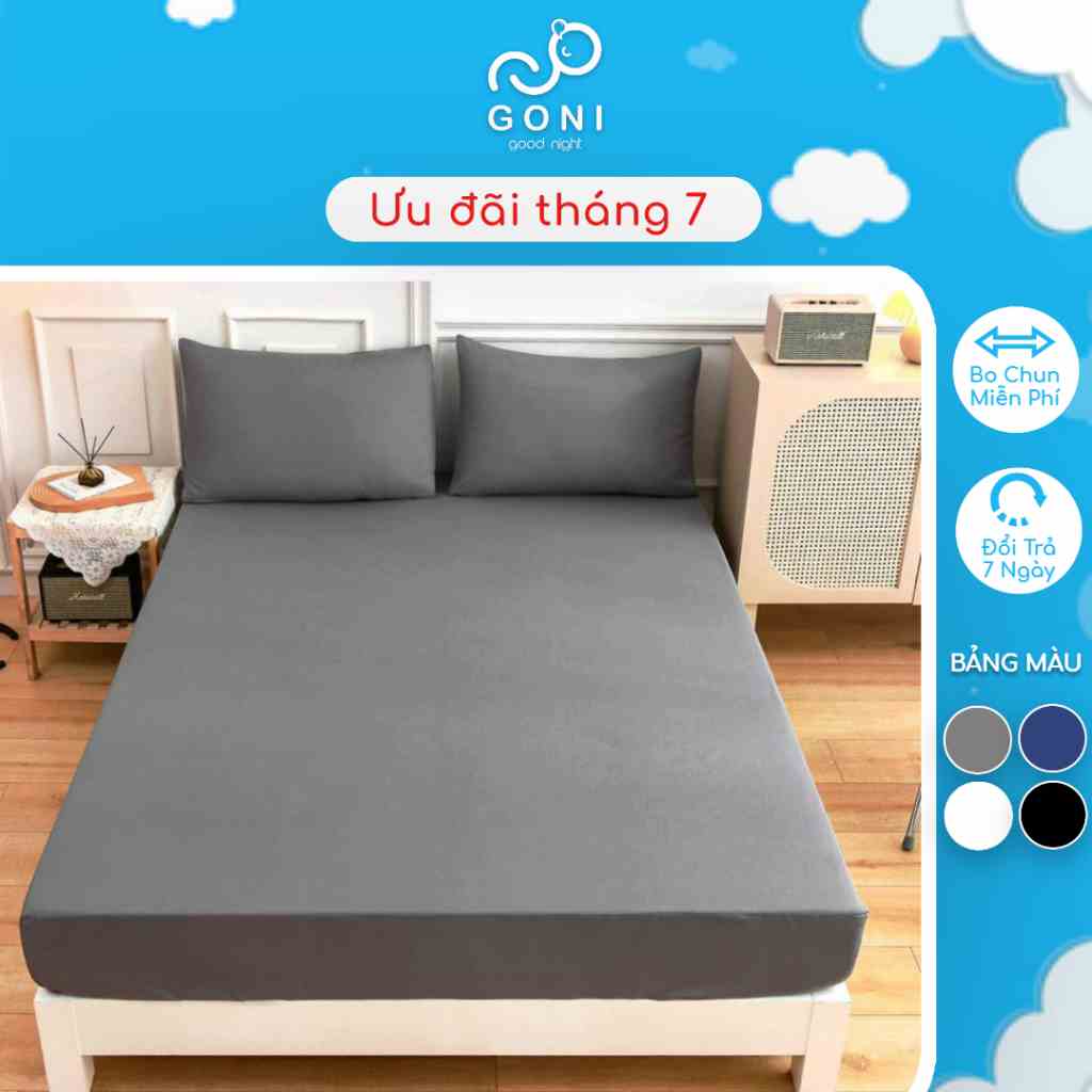 Bộ Ga Gối Cotton Tici GONI Drap Giường Đủ Màu Đủ Kích Thước Trải Nệm Không Kèm Ruột