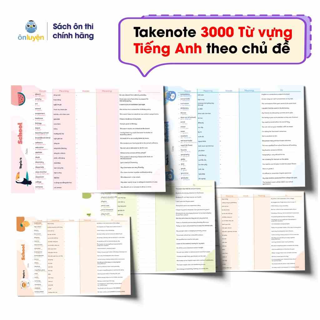 Set 150 tờ TAKENOTE 3000 từ vựng Tiếng Anh theo chủ đề thông dụng nhất - Nhà sách Ôn luyện