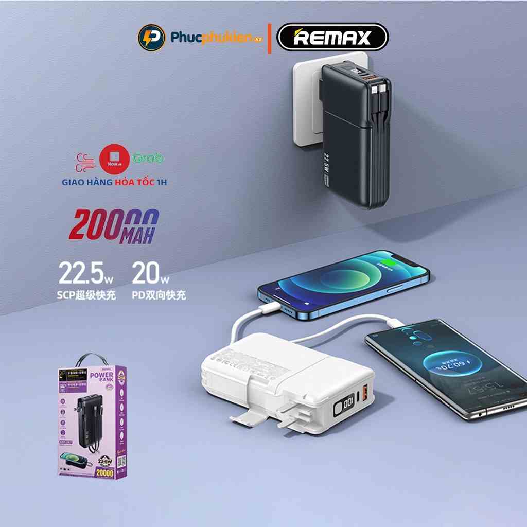 Sạc dự phòng 20000mah Remax Rpp 267 thiết kế all in one vừa là củ sạc vừa là pin dự phòng kèm 2 dây sạc - Phúc Phụ Kiện