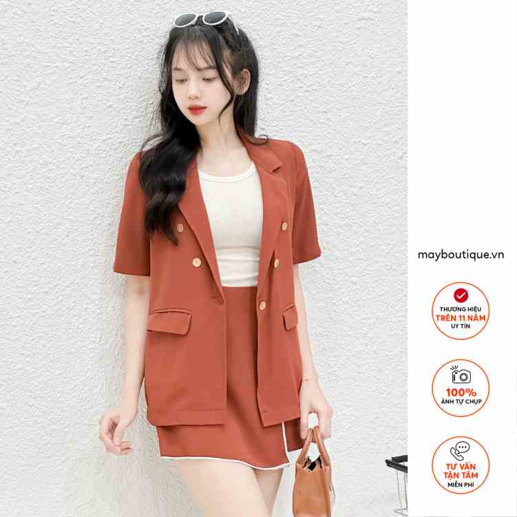 Áo Blazer - Vest  May Boutique Áo Cộc Tay Dáng Rộng Chất Mát - khoác ngoài 1 lớp KBL21O_102.004