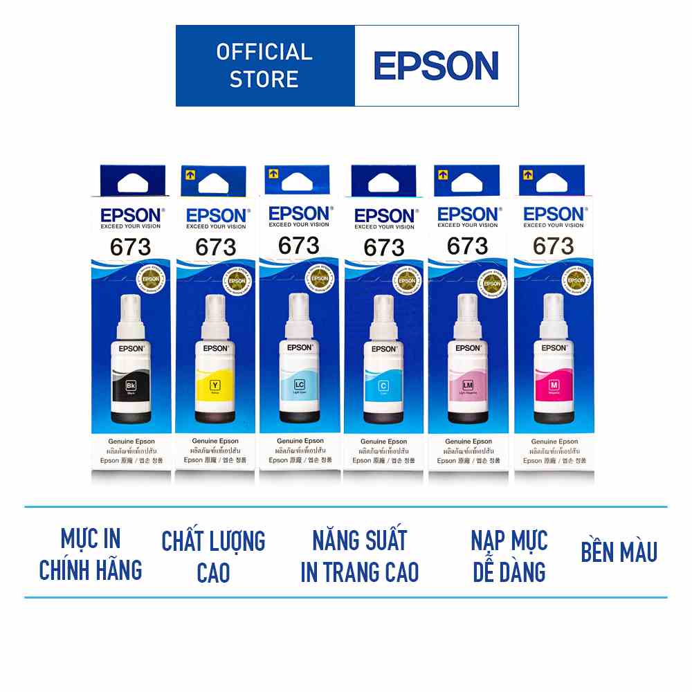 [Mã ELCL7 giảm 7% đơn 300K] Combo Mực in chính hãng Epson T673 (dùng cho máy L805/L850/L1800, L800)