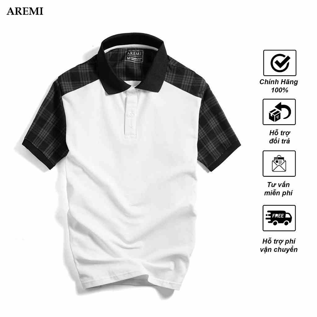 Áo polo nam phối tay ngắn cổ trụ AREMI vải cotton cá sấu cao cấp chuẩn form thiết kế sang trọng thanh lịch APL0046