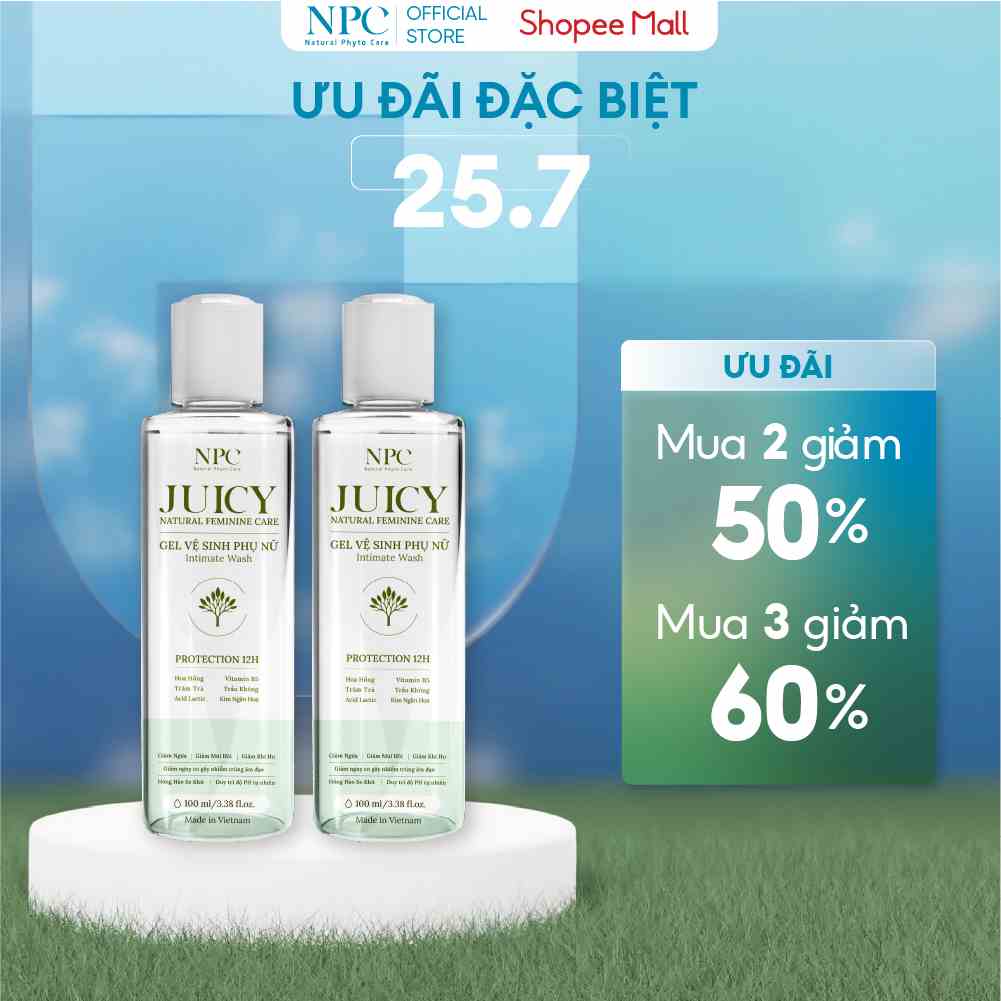 (DEAL) COMBO 2 chai dung dịch vệ sinh phụ nữ NPC Juicy chai 100ml tinh chất trầu không