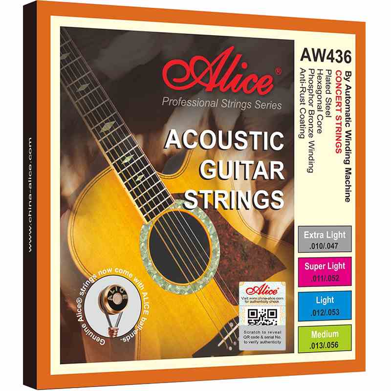 Bộ dây đàn Guitar Acoustic - Alice AW436 - Plated Steel Plain string, Phosphor Bronze Winding, Anti-Rust Coating