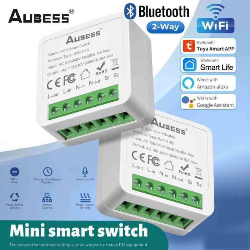 Aubess 16A Mini Wifi thông minh chuyển đổi ánh sáng 2 cách mô-đun trên Off Breaker không dây từ xa bằng giọng nói hẹn giờ thời gian Google nhà Alexa