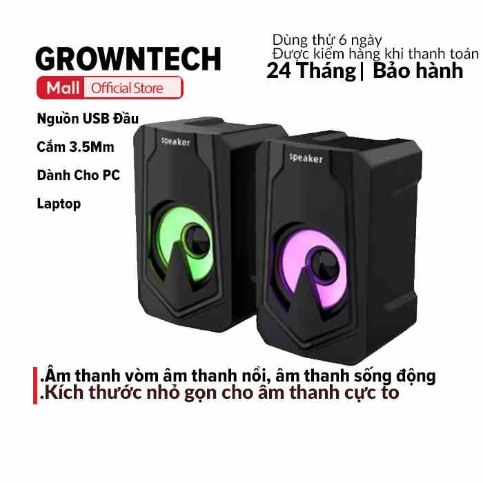 Loa vi tính chơi game học online GrownTech E-1060 Nguồn USB Đầu Cắm 3.5Mm Dành Cho PC Laptop