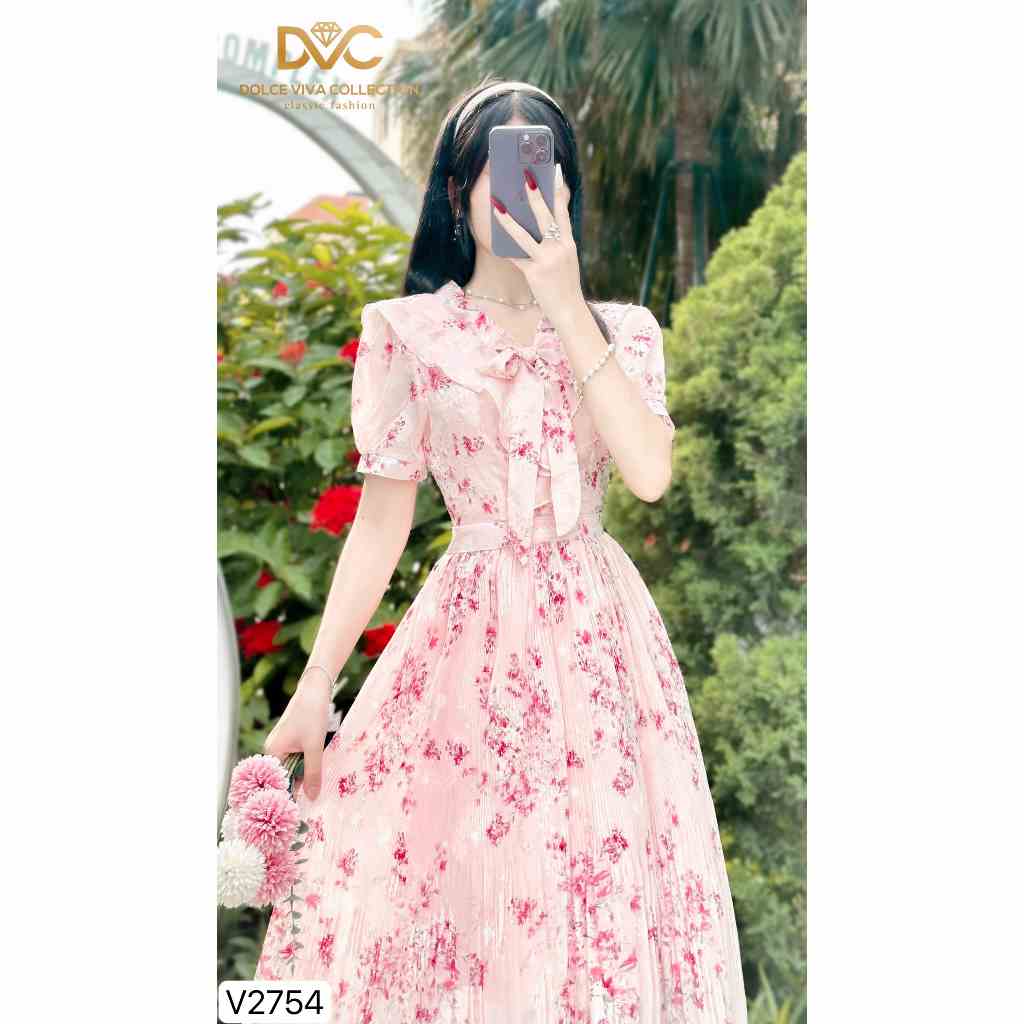 VÁY HOA NHÍ HỒNG CHÂN DẬP LY V2754 - DOLCE VIVA COLLECTION