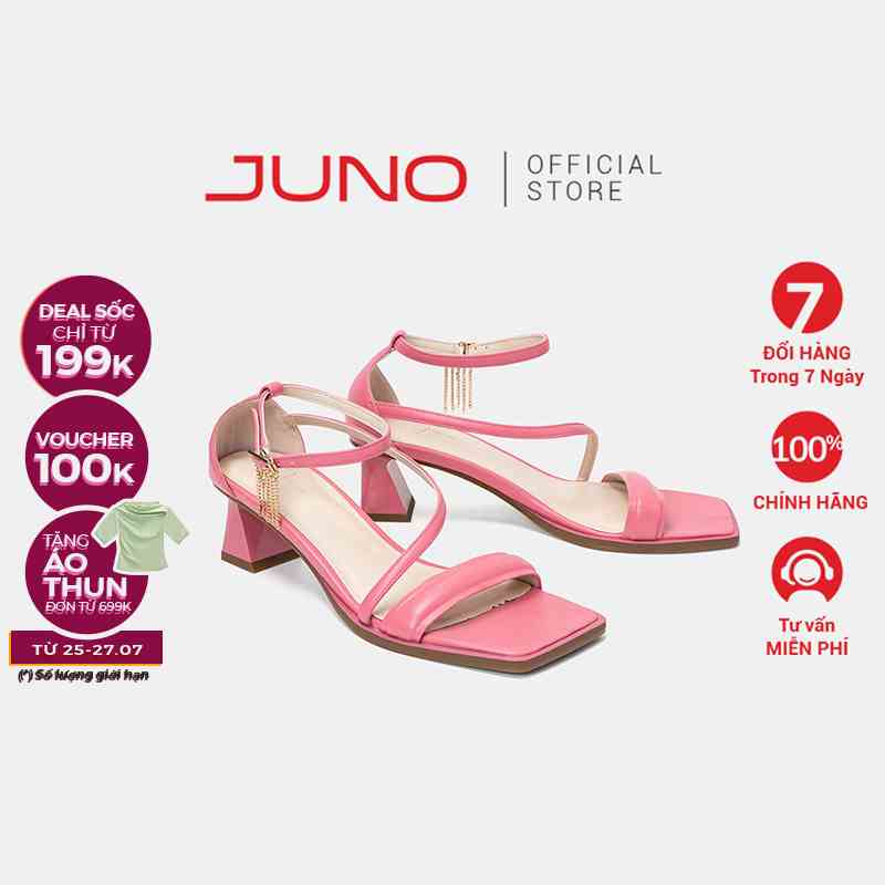 Giày Sandal Nữ 5cm JUNO Mũi Vuông Đính Khóa Dingle Dangle SD05080