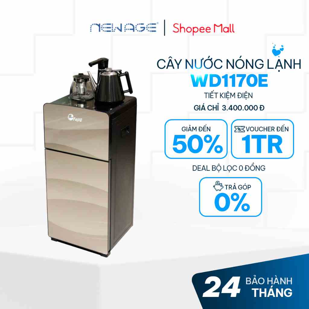 Cây nước nóng lạnh FujiE WD1170E kết hợp bàn trà, làm lạnh chip điện tử công nghệ Nhật bảo hành chính hãng 2 năm