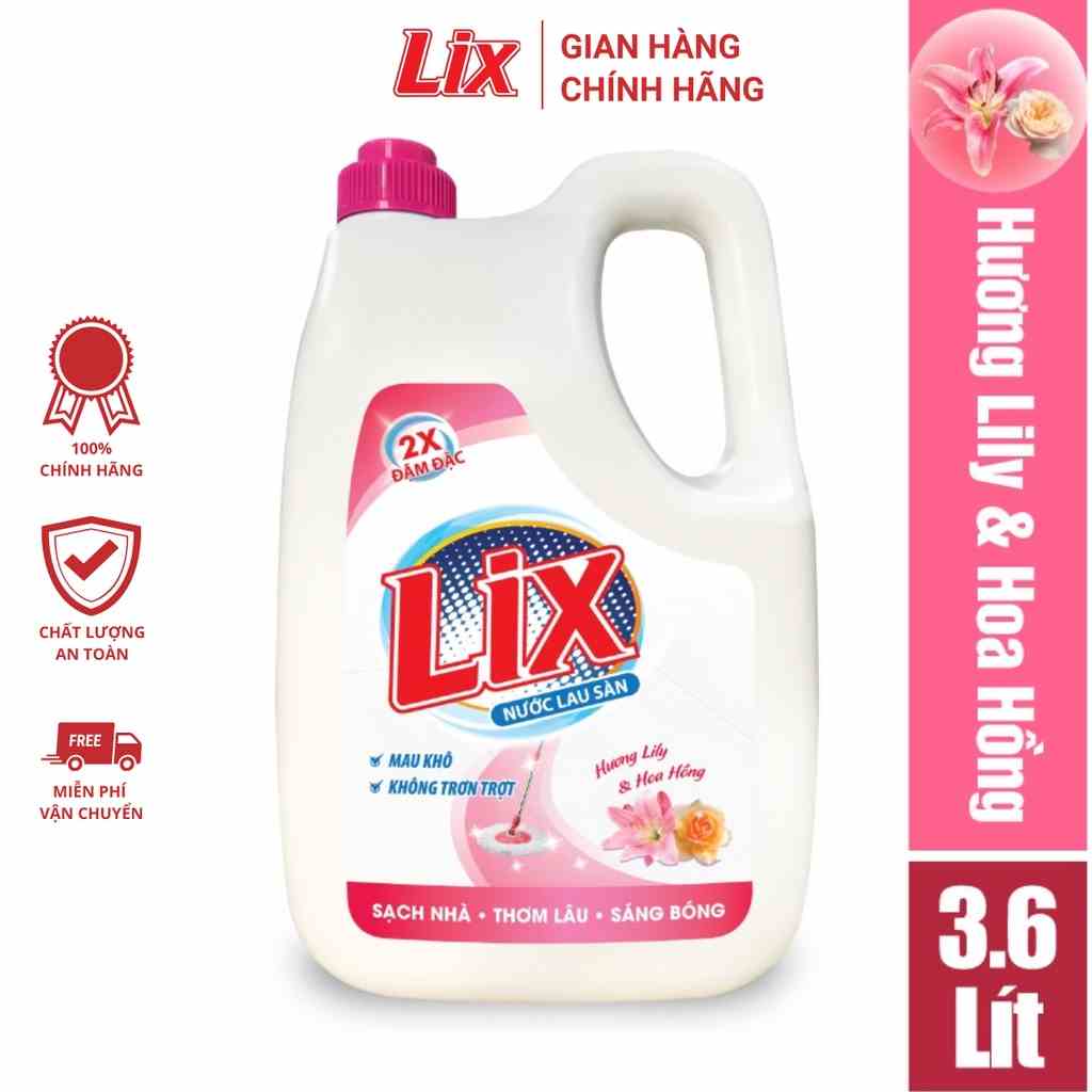 Nước Lau Sàn Lix Hương Lily Và Hoa Hồng 3.6 Lít LH360 Thơm Mát Sạch Sáng Bóng An Toàn