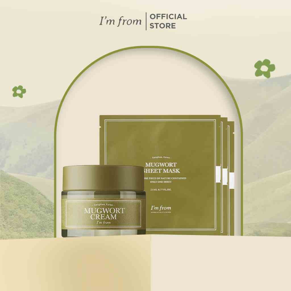 Combo Kem Dưỡng Ngải Cứu Im From Mugwort Cream 50g + 3 Mặt Nạ Dịu Da Im from Mặt nạ Mugwort Sheet mask