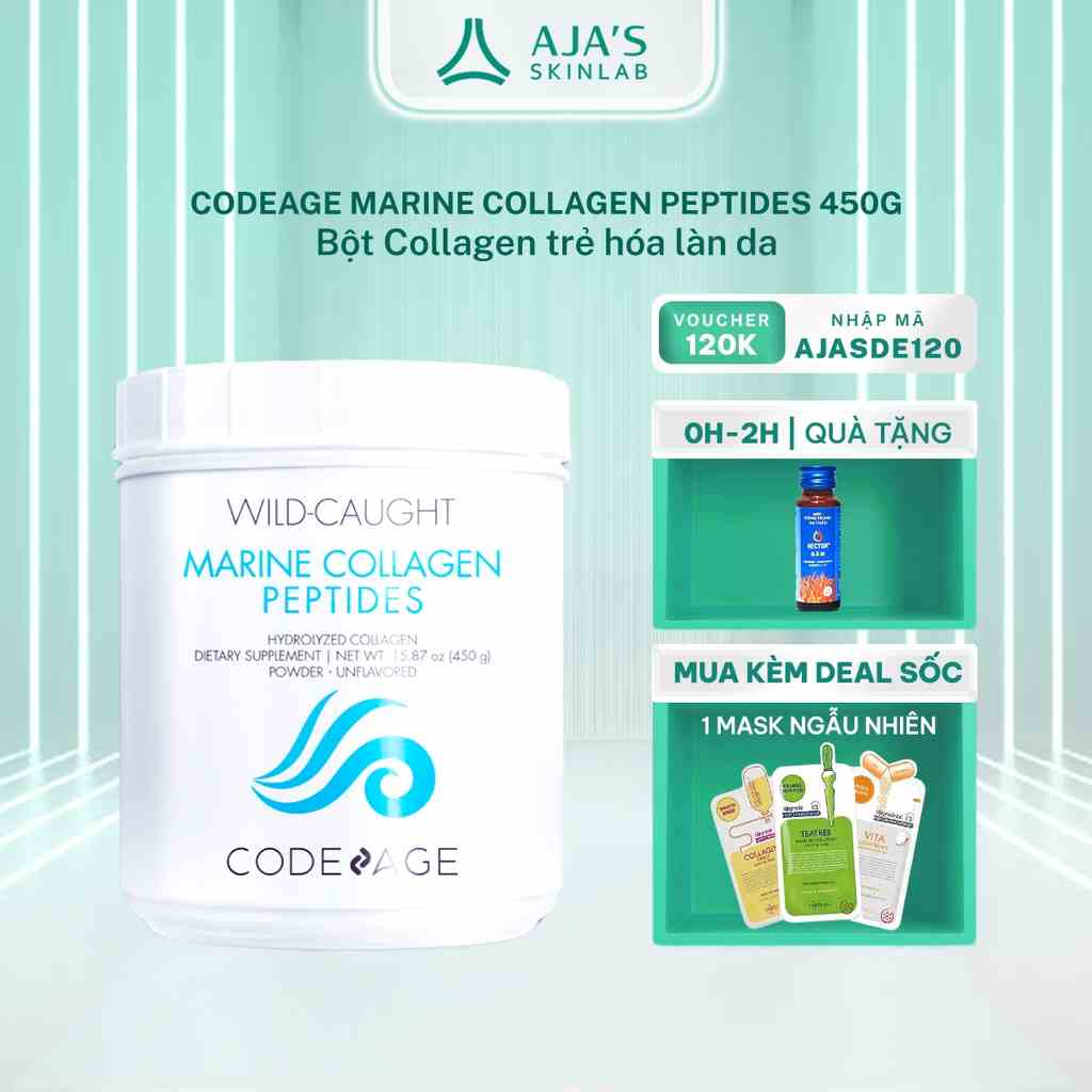 Bột collagen Codeage đẹp da chống lão hóa Wild-Caught Marine Collagen Peptides 450g - AJAS SKINLAB