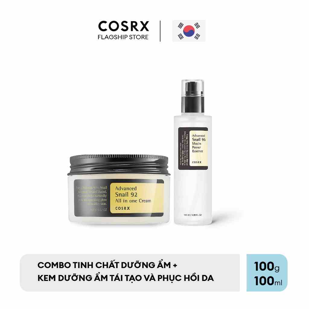 COSRX Combo Tinh Chất Dưỡng Ẩm, Tái Tạo Và Phục Hồi Da (96% Ốc Sên) + Kem Dưỡng Ẩm Tái Tạo và Phục Hồi Da (92% Ốc Sên)