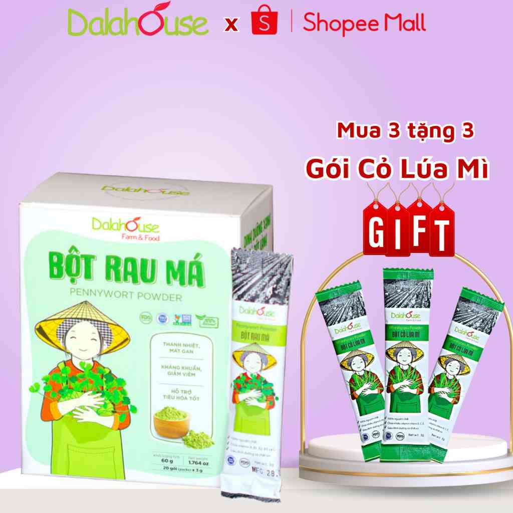 [Mã BMLT35 giảm đến 35K đơn 99K] Bột Rau Má Nguyên Chất Sấy Lạnh Tiêu Chuẩn Châu Âu Dalahouse Hộp 60g Giải Độc, Mát Gan