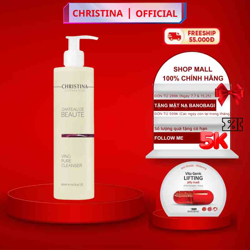 Sữa rửa mặt Chateau Vino Pure Cleanser CHRISTINA giúp làm sạch và cân bằng độ ẩm cho da 300ml - Chính hãng