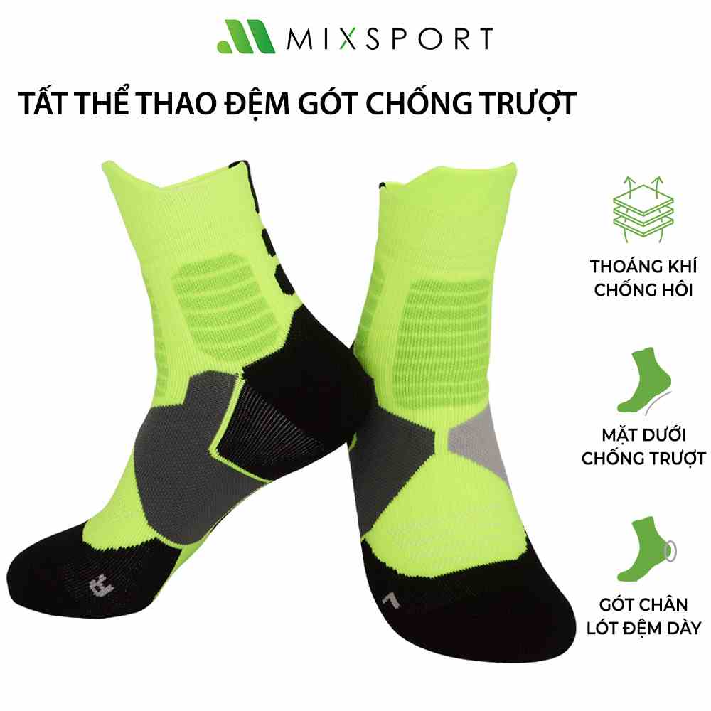 Tất Thể Thao Cao Cổ Đệm Gót Và Ngón Chân Mixsport Chống Trơn Trượt Thoáng Khí Chuyên Dụng Chơi Thể Thao