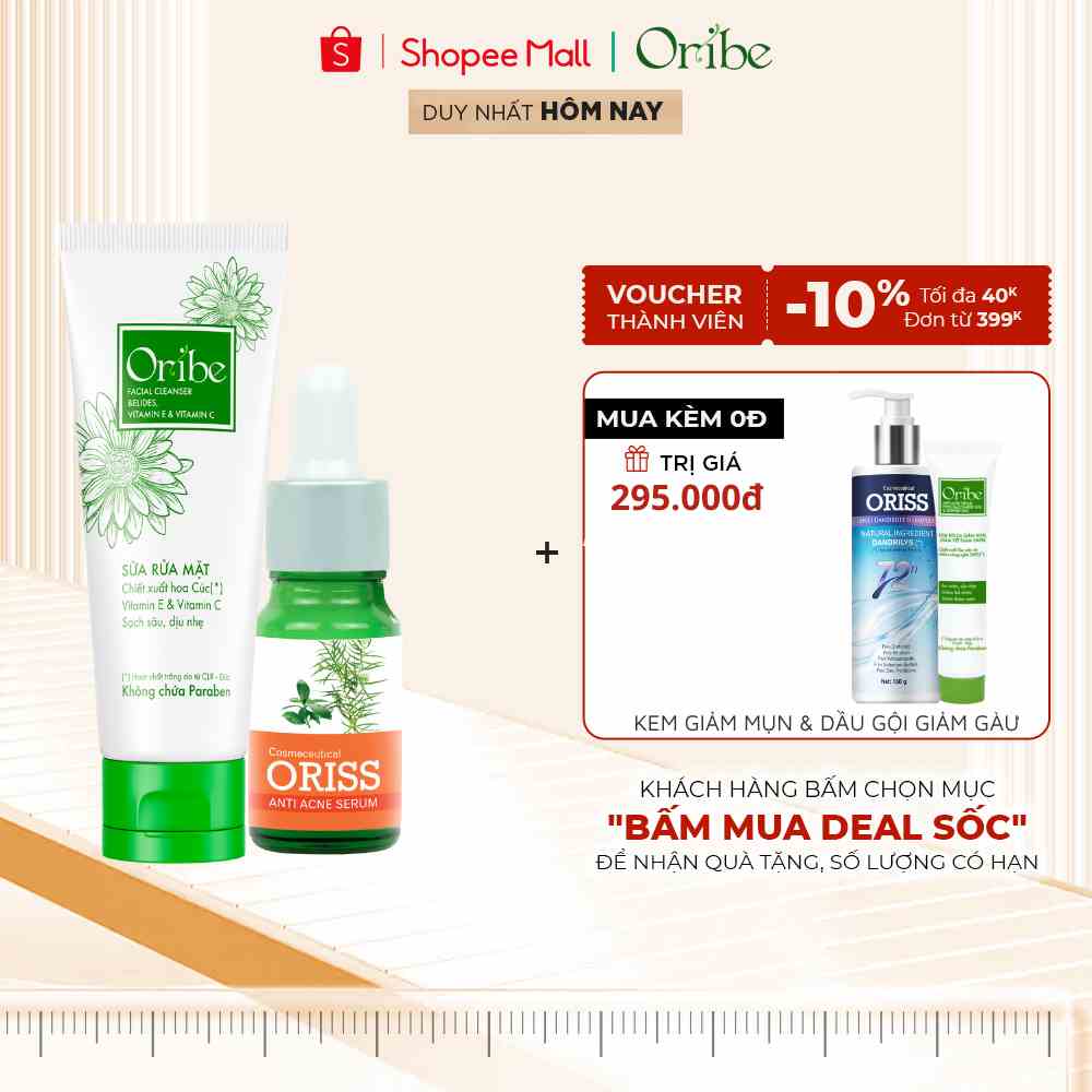 Combo Sữa Rửa Mặt Và Serum Oribe Tẩy Tế Bào Chết Dưỡng Ẩm Thu Nhỏ Lỗ Chân Lông Ngừa Mụn Tái Tạo Da Chống Lão Hóa