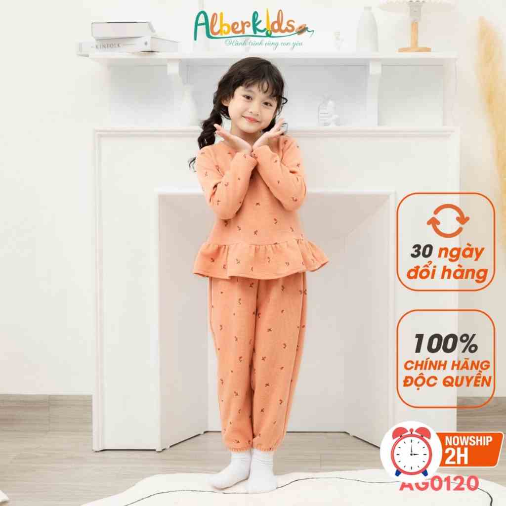 Bộ đồ bé gái ALBERKIDS dài tay bèo cổ tròn in hoạ tiết xinh đẹp cho trẻ em 2,3,4,5,6,7,8,9,10,11,12 tuổi AG0112