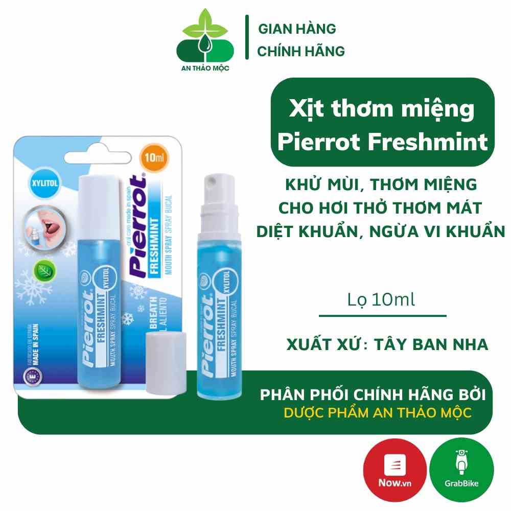 Xịt thơm miệng Pierrot Freshmint giúp khử mùi hạn chế hôi miệng cho hơi thở thơm mát ngừa khuẩn 10ml