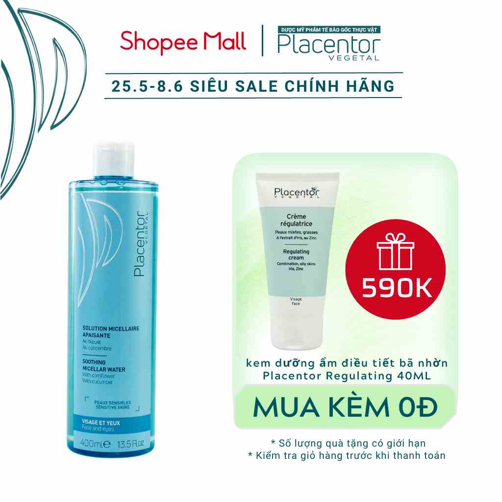 [Mã BMLTA35 giảm đến 35K đơn 99K] Nước tẩy trang Placentor cho da nhạy cảm Soothing Micellar Water 40ml