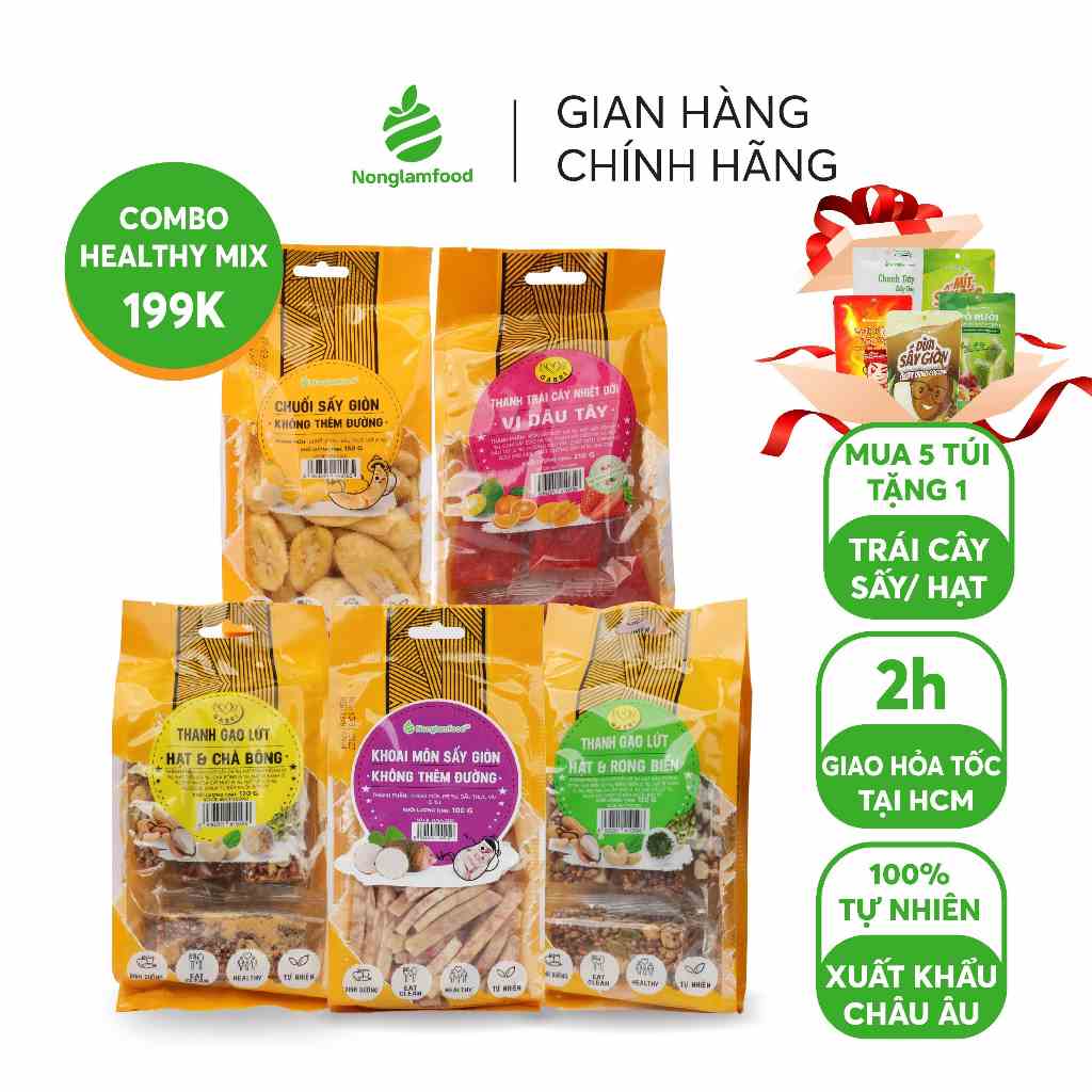 [COMBO KÈM QUÀ] Combo Healthy Mix 5 túi ăn vặt dinh dưỡng Gabri Nonglamfood 100g-210g | Siêu tiện lợi tiết kiệm